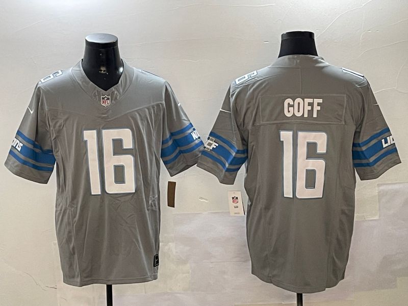 Men Detroit Lions #16 Goff Grey three generations 2024 Nike Limited NFL Jersey style 1102